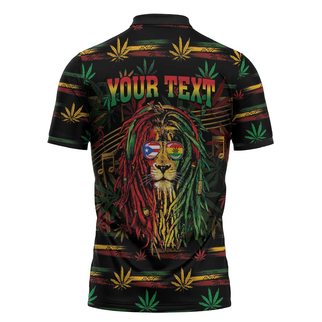 Personalized Puerto Rico One Love Reggae Lion Zipper Polo Shirt Caribbean Reggae Spirit