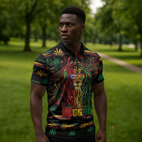 Personalized Puerto Rico One Love Reggae Lion Zipper Polo Shirt Caribbean Reggae Spirit