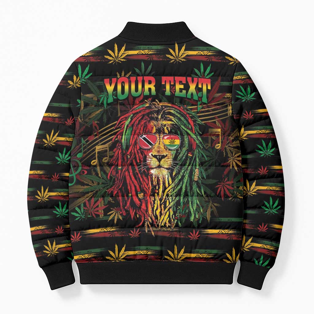 Personalized Trinidad and Tobago One Love Reggae Lion Bomber Puffer Jacket Caribbean Reggae Spirit