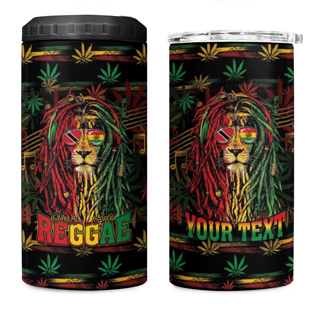 Personalized Trinidad and Tobago One Love Reggae Lion 4 in 1 Can Cooler Tumbler Caribbean Reggae Spirit