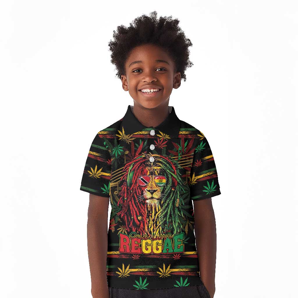 Personalized Trinidad and Tobago One Love Reggae Lion Kid Polo Shirt Caribbean Reggae Spirit