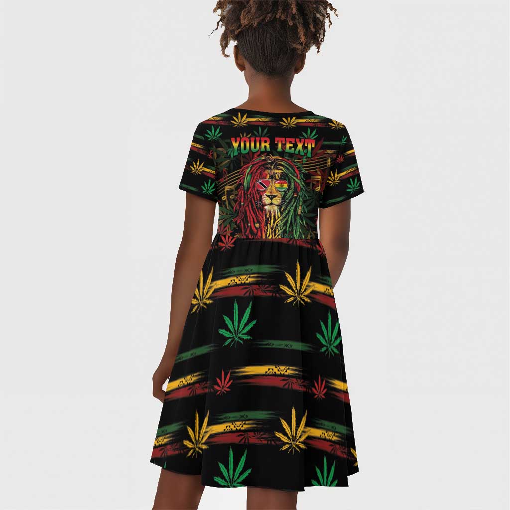 Personalized Trinidad and Tobago One Love Reggae Lion Kid Short Sleeve Dress Caribbean Reggae Spirit