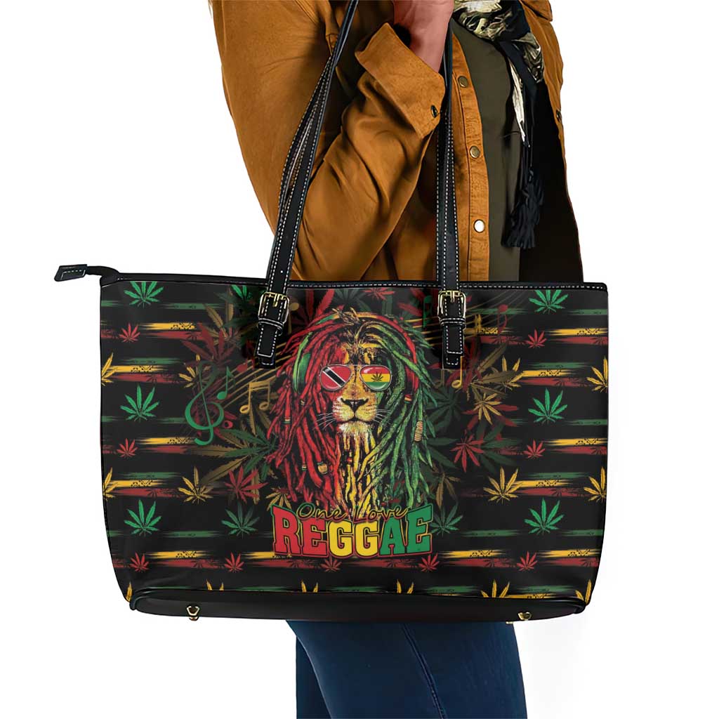 Trinidad and Tobago One Love Reggae Lion Leather Tote Bag Caribbean Reggae Spirit