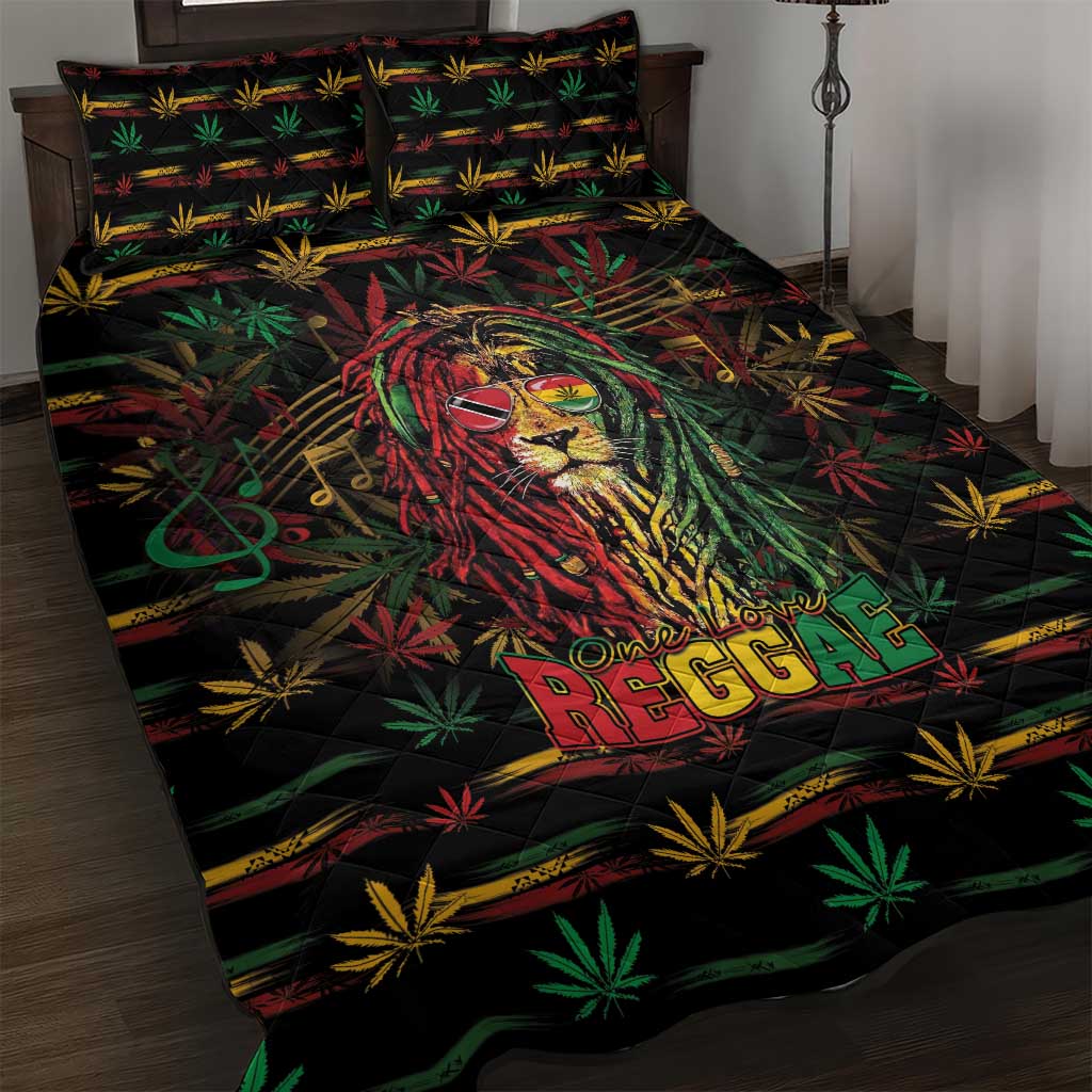 Trinidad and Tobago One Love Reggae Lion Quilt Bed Set Caribbean Reggae Spirit