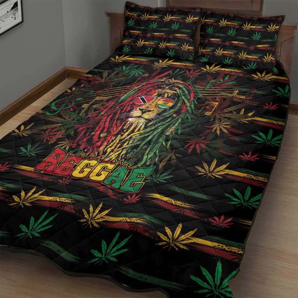 Trinidad and Tobago One Love Reggae Lion Quilt Bed Set Caribbean Reggae Spirit