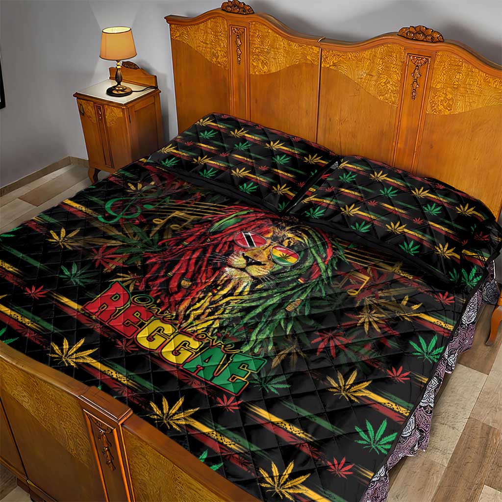 Trinidad and Tobago One Love Reggae Lion Quilt Bed Set Caribbean Reggae Spirit