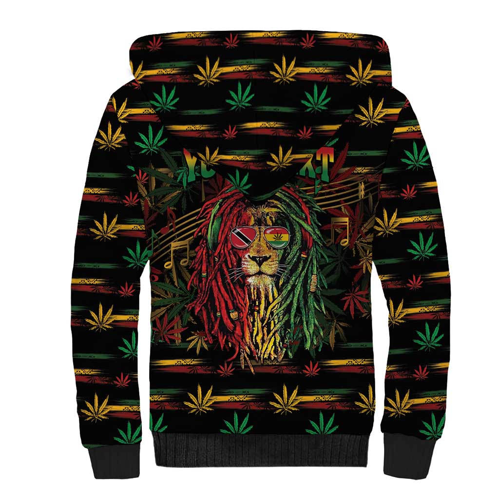 Personalized Trinidad and Tobago One Love Reggae Lion Sherpa Hoodie Caribbean Reggae Spirit