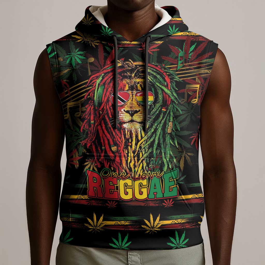 Personalized Trinidad and Tobago One Love Reggae Lion Sleeveless Hoodie Caribbean Reggae Spirit