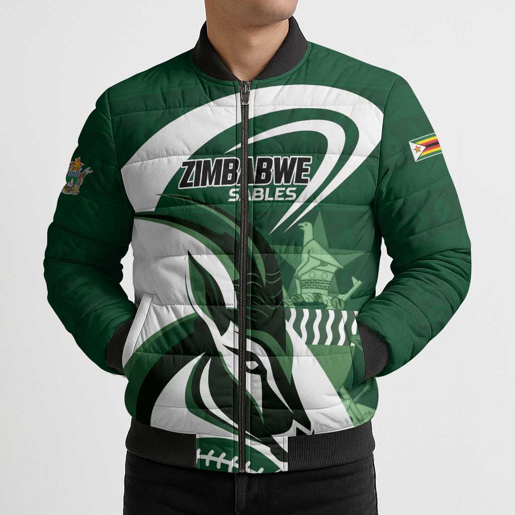 Custom Rugby Zimbabwe Bomber Puffer Jacket Sables Is The Champion - Wonder Print Shop
