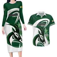 Custom Rugby Zimbabwe Couples Matching Long Sleeve Bodycon Dress and Hawaiian Shirt Sables Is The Champion - Wonder Print Shop