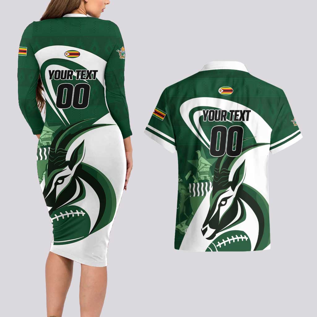 Custom Rugby Zimbabwe Couples Matching Long Sleeve Bodycon Dress and Hawaiian Shirt Sables Is The Champion - Wonder Print Shop