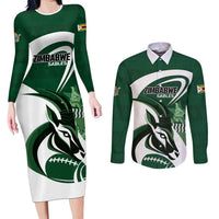 Custom Rugby Zimbabwe Couples Matching Long Sleeve Bodycon Dress and Long Sleeve Button Shirt Sables Is The Champion - Wonder Print Shop