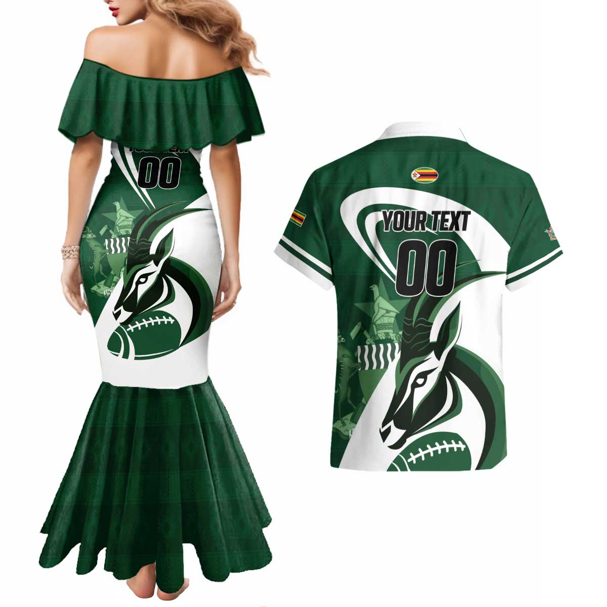 Custom Rugby Zimbabwe Couples Matching Mermaid Dress and Hawaiian Shirt Sables Is The Champion - Wonder Print Shop
