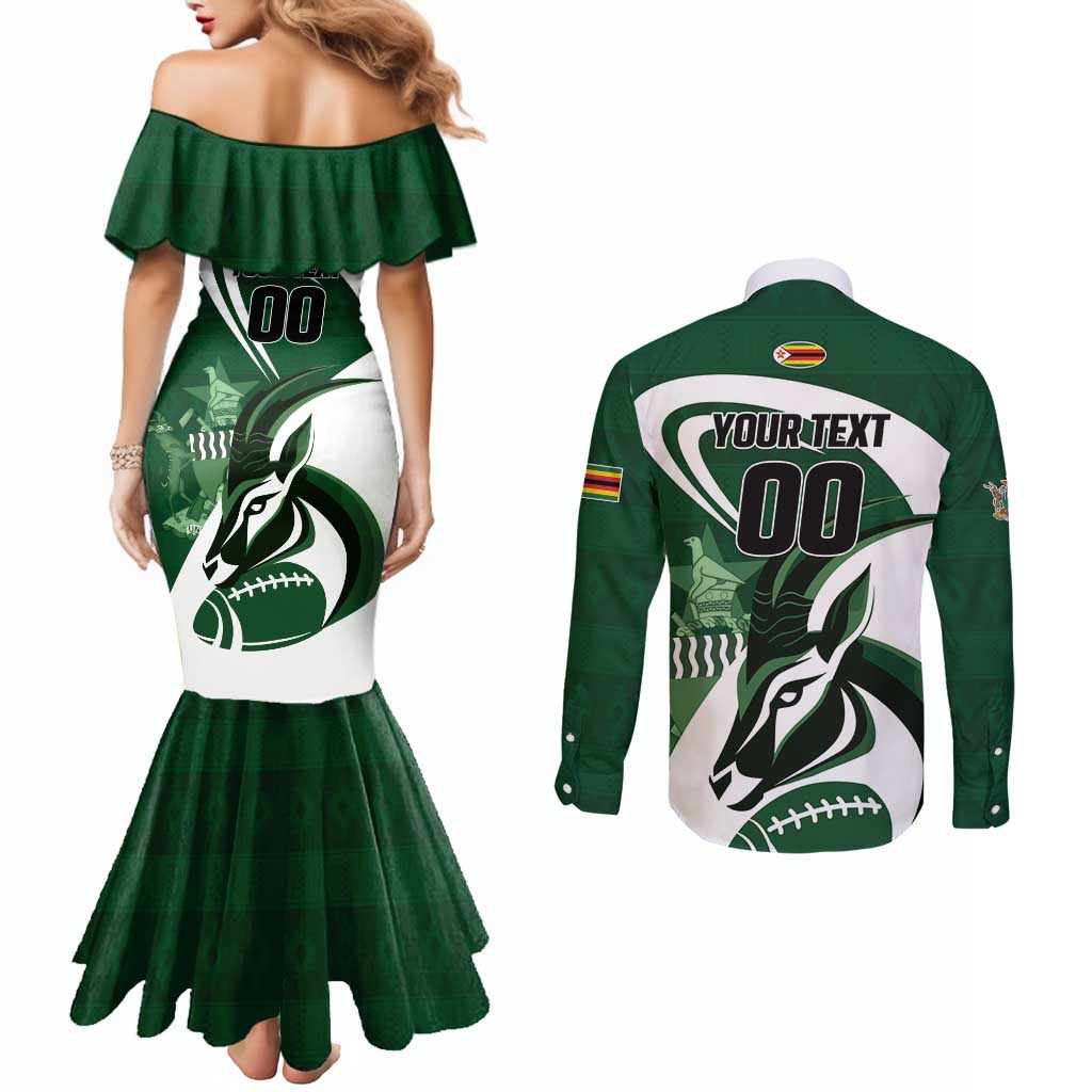 Custom Rugby Zimbabwe Couples Matching Mermaid Dress and Long Sleeve Button Shirt Sables Is The Champion - Wonder Print Shop