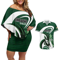 Custom Rugby Zimbabwe Couples Matching Off Shoulder Short Dress and Hawaiian Shirt Sables Is The Champion - Wonder Print Shop