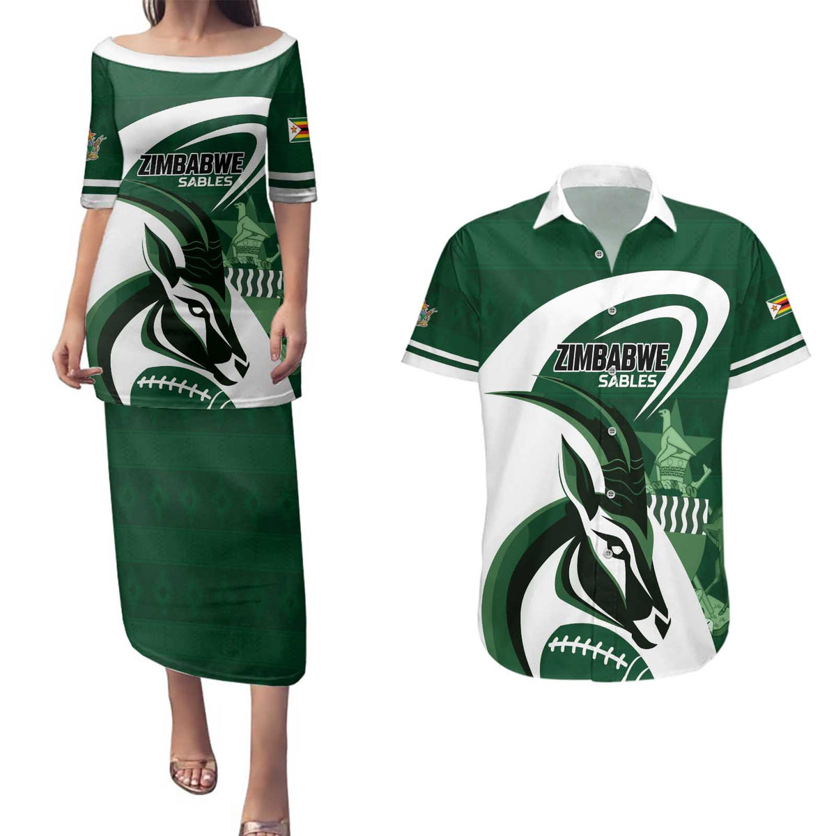 Custom Rugby Zimbabwe Couples Matching Puletasi and Hawaiian Shirt Sables Is The Champion - Wonder Print Shop