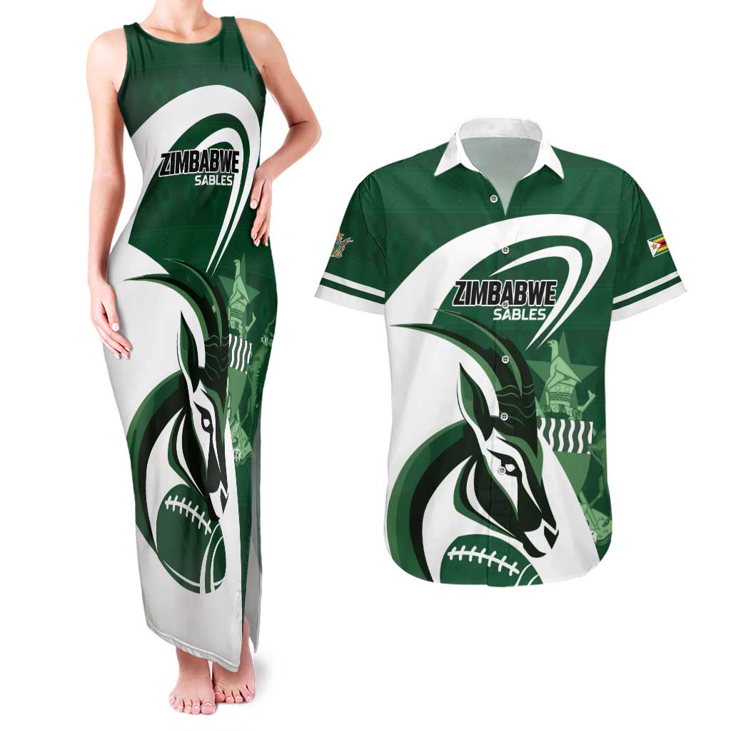 Custom Rugby Zimbabwe Couples Matching Tank Maxi Dress and Hawaiian Shirt Sables Is The Champion - Wonder Print Shop