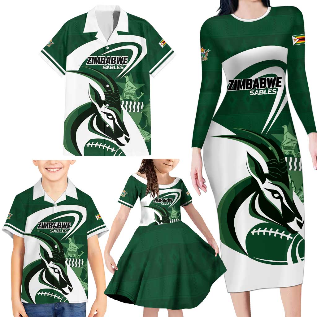 Custom Rugby Zimbabwe Family Matching Long Sleeve Bodycon Dress and Hawaiian Shirt Sables Is The Champion - Wonder Print Shop