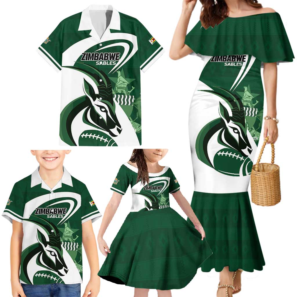 Custom Rugby Zimbabwe Family Matching Mermaid Dress and Hawaiian Shirt Sables Is The Champion - Wonder Print Shop