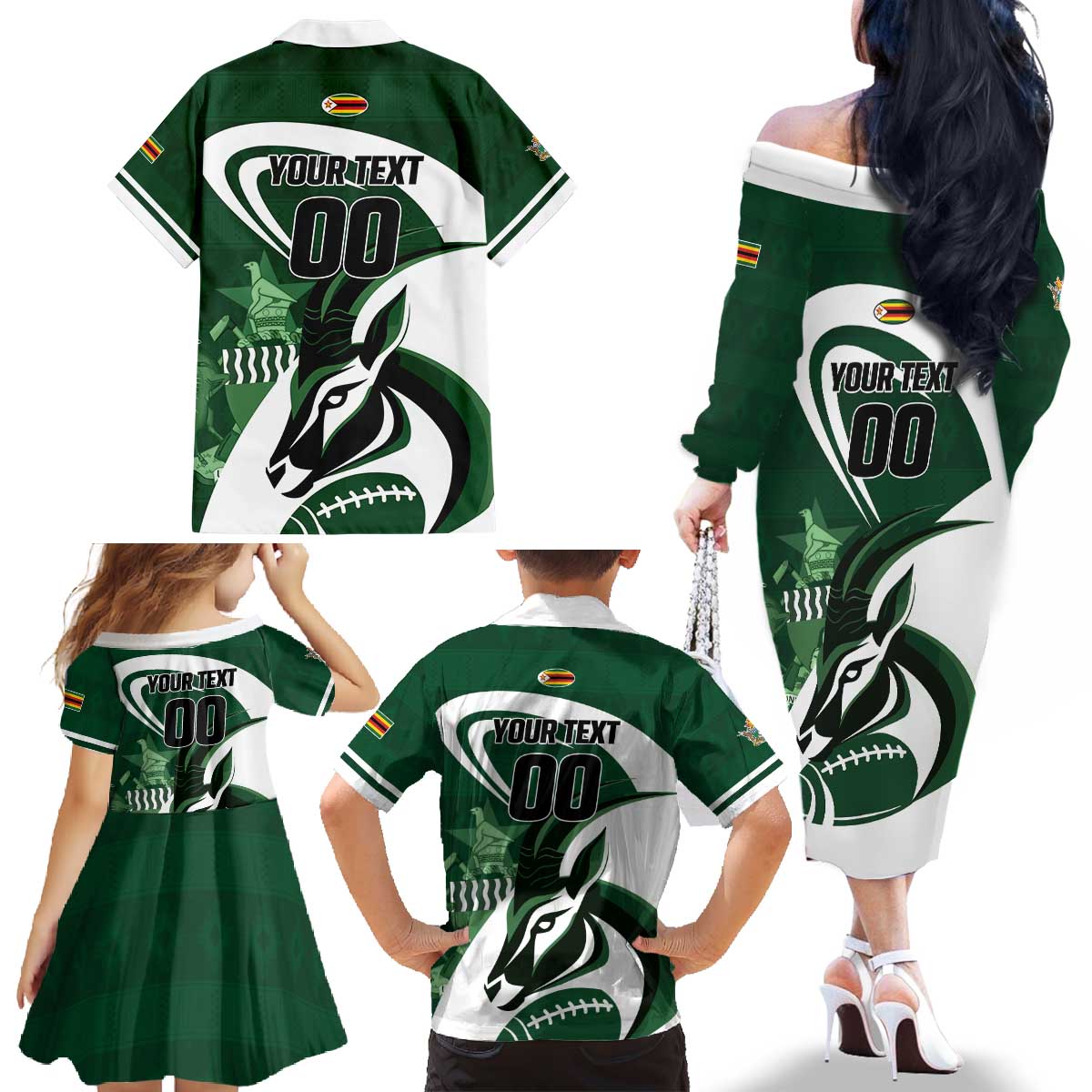 Custom Rugby Zimbabwe Family Matching Off The Shoulder Long Sleeve Dress and Hawaiian Shirt Sables Is The Champion - Wonder Print Shop