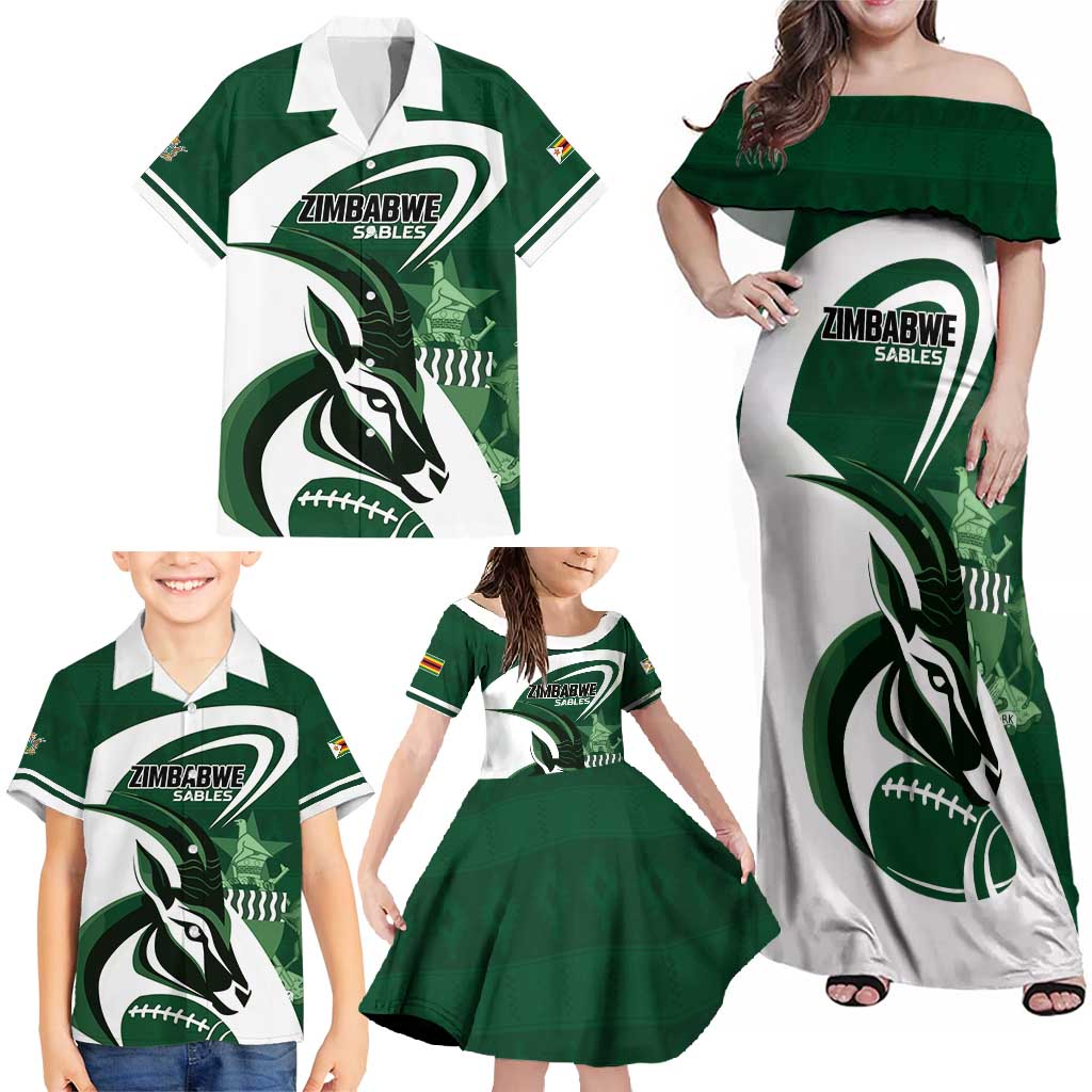 Custom Rugby Zimbabwe Family Matching Off Shoulder Maxi Dress and Hawaiian Shirt Sables Is The Champion - Wonder Print Shop