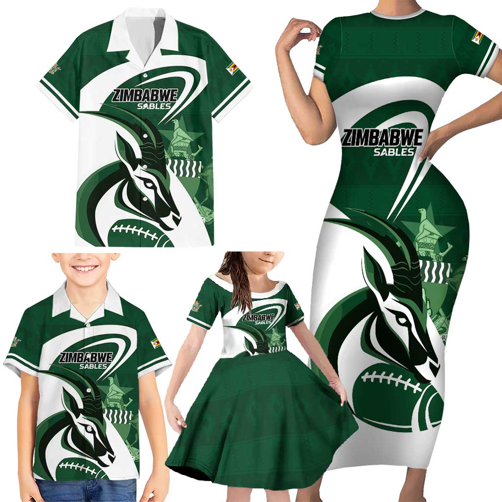 Custom Rugby Zimbabwe Family Matching Short Sleeve Bodycon Dress and Hawaiian Shirt Sables Is The Champion - Wonder Print Shop
