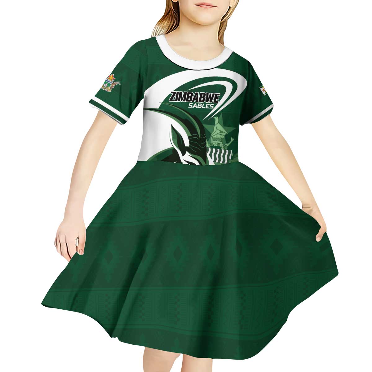 Custom Rugby Zimbabwe Kid Short Sleeve Dress Sables Is The Champion - Wonder Print Shop