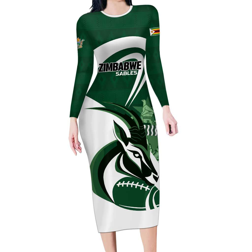Custom Rugby Zimbabwe Long Sleeve Bodycon Dress Sables Is The Champion - Wonder Print Shop