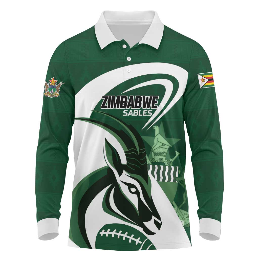 Custom Rugby Zimbabwe Long Sleeve Polo Shirt Sables Is The Champion - Wonder Print Shop