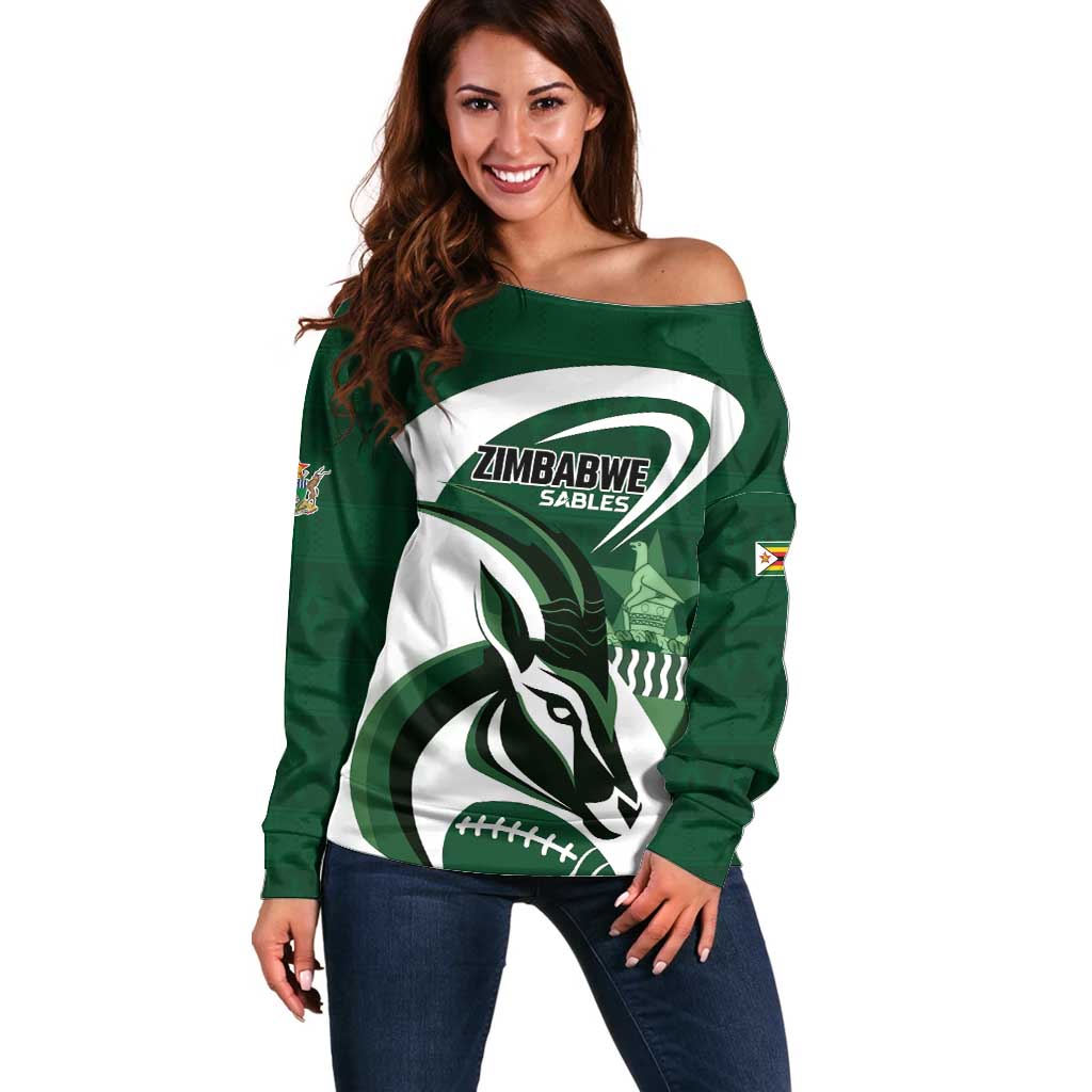 Custom Rugby Zimbabwe Off Shoulder Sweater Sables Is The Champion - Wonder Print Shop