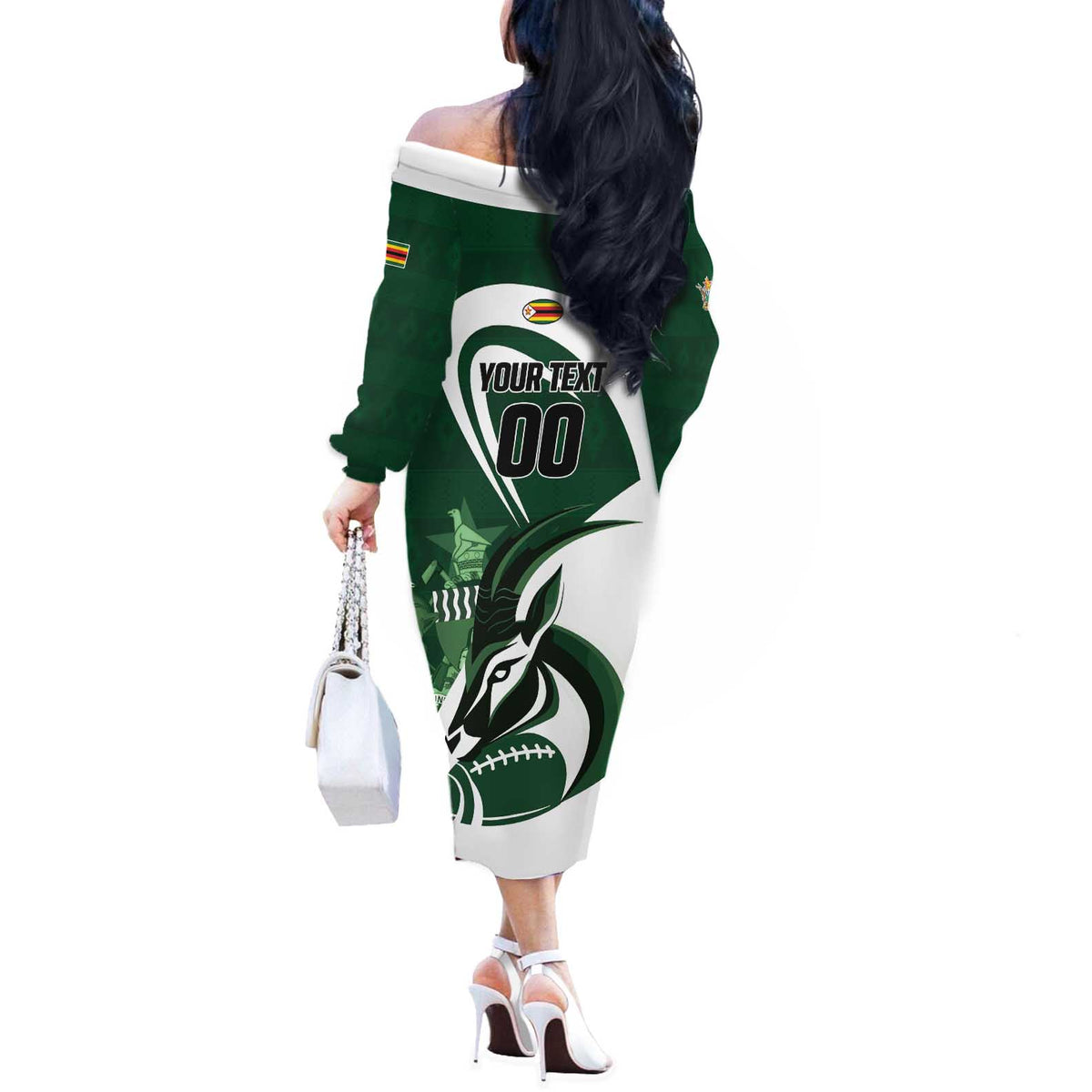 Custom Rugby Zimbabwe Off The Shoulder Long Sleeve Dress Sables Is The Champion - Wonder Print Shop