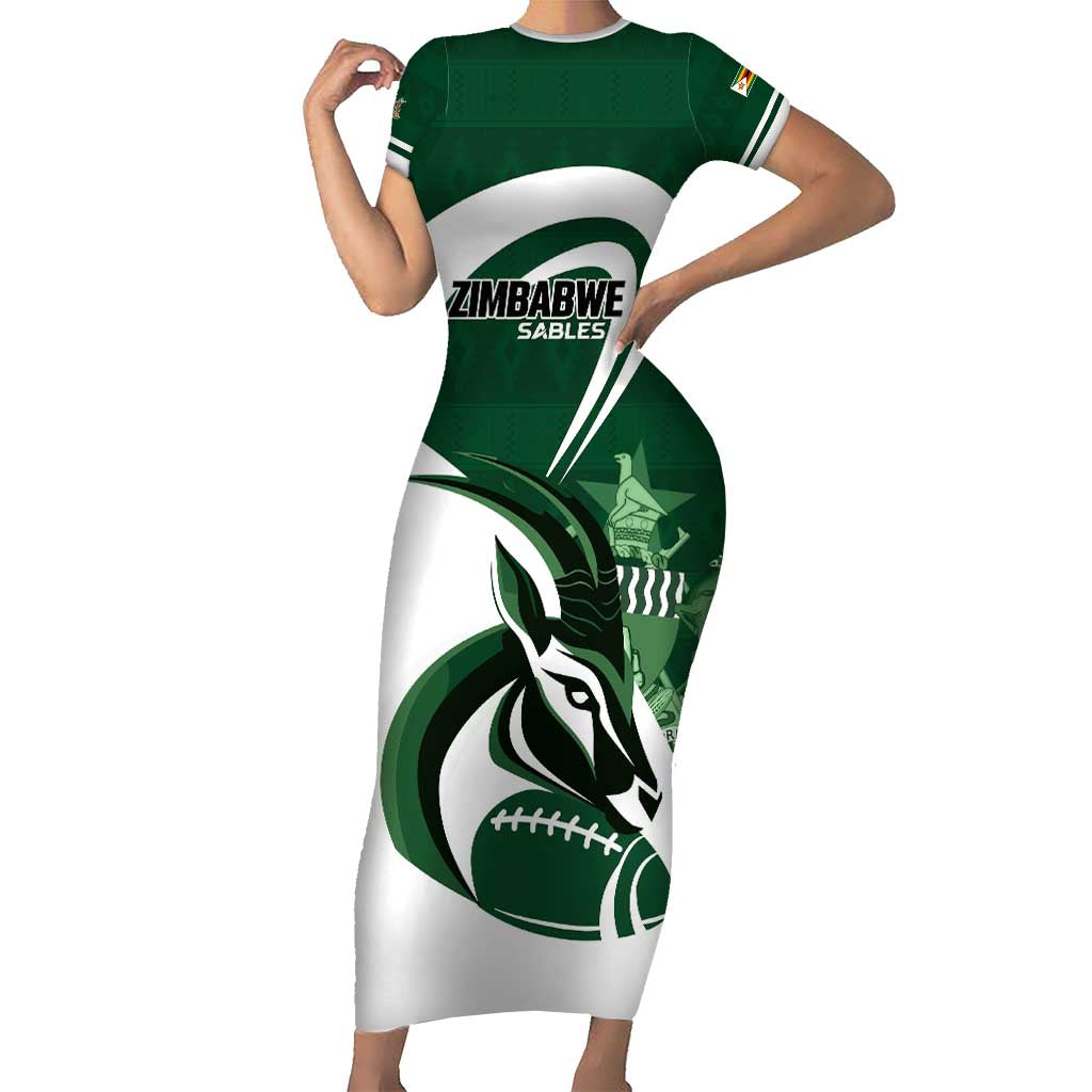 Custom Rugby Zimbabwe Short Sleeve Bodycon Dress Sables Is The Champion - Wonder Print Shop