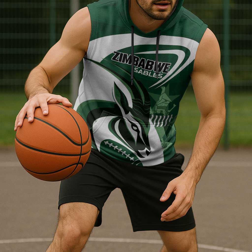 Custom Rugby Zimbabwe Sleeveless Hoodie Sables Is The Champion - Wonder Print Shop