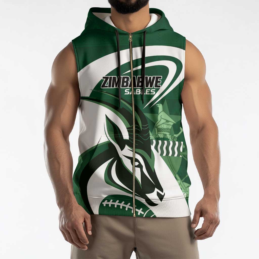 Custom Rugby Zimbabwe Sleeveless Zip Hoodie Sables Is The Champion - Wonder Print Shop