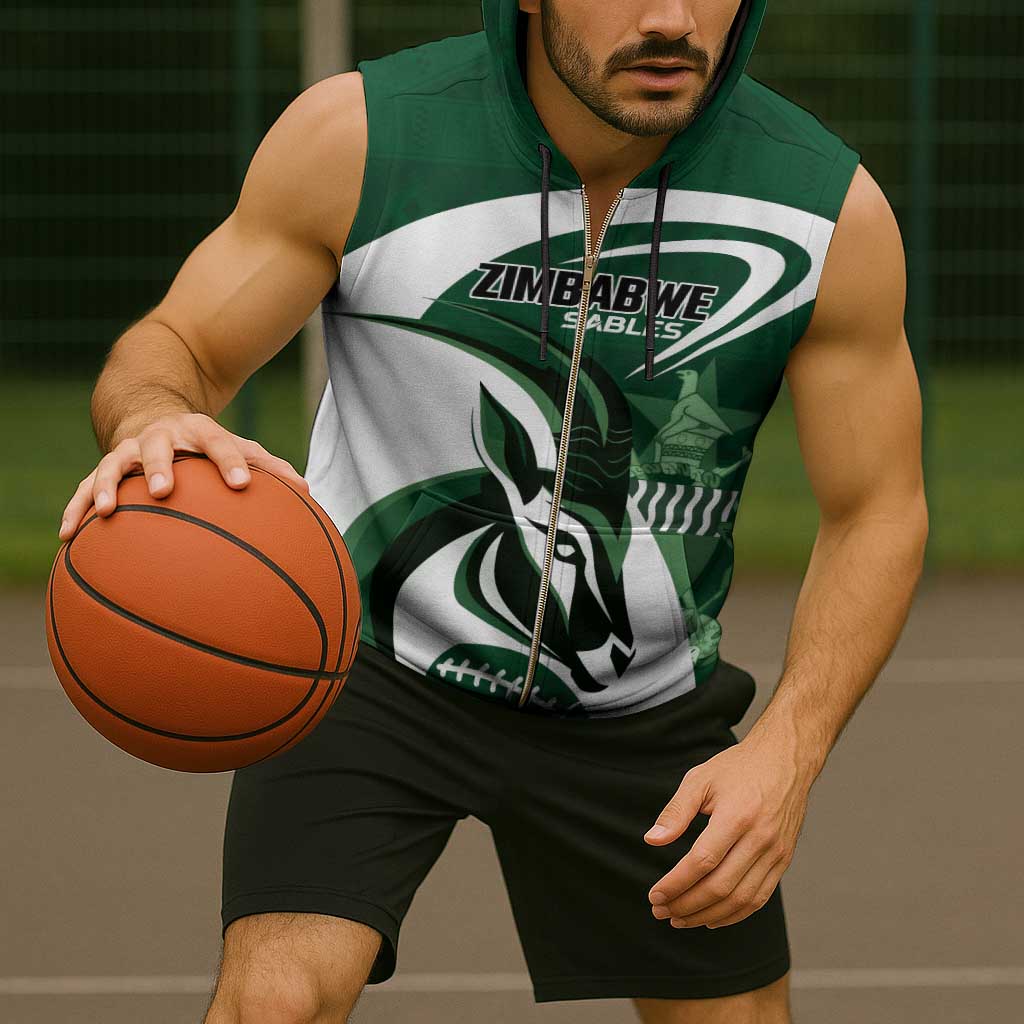 Custom Rugby Zimbabwe Sleeveless Zip Hoodie Sables Is The Champion - Wonder Print Shop