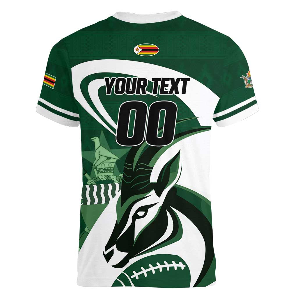 Custom Rugby Zimbabwe Women V-Neck T-Shirt Sables Is The Champion - Wonder Print Shop