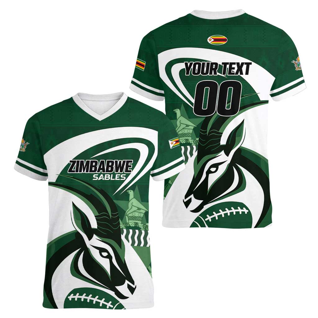 Custom Rugby Zimbabwe Women V-Neck T-Shirt Sables Is The Champion - Wonder Print Shop