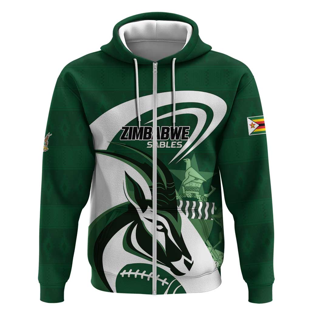 Custom Rugby Zimbabwe Zip Hoodie Sables Is The Champion - Wonder Print Shop