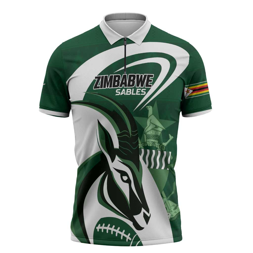 Custom Rugby Zimbabwe Zipper Polo Shirt Sables Is The Champion - Wonder Print Shop