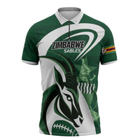 Custom Rugby Zimbabwe Zipper Polo Shirt Sables Is The Champion - Wonder Print Shop