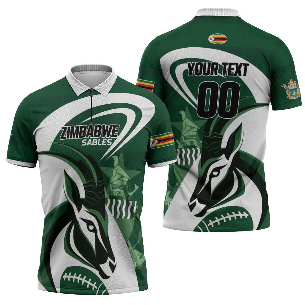 Custom Rugby Zimbabwe Zipper Polo Shirt Sables Is The Champion - Wonder Print Shop