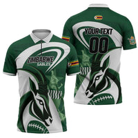 Custom Rugby Zimbabwe Zipper Polo Shirt Sables Is The Champion - Wonder Print Shop