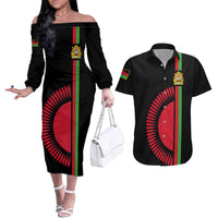 Malawi Couples Matching Off The Shoulder Long Sleeve Dress and Hawaiian Shirt With Coat Of Arms Flag Style - Wonder Print Shop