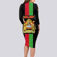 Malawi Long Sleeve Bodycon Dress With Coat Of Arms Flag Style - Wonder Print Shop
