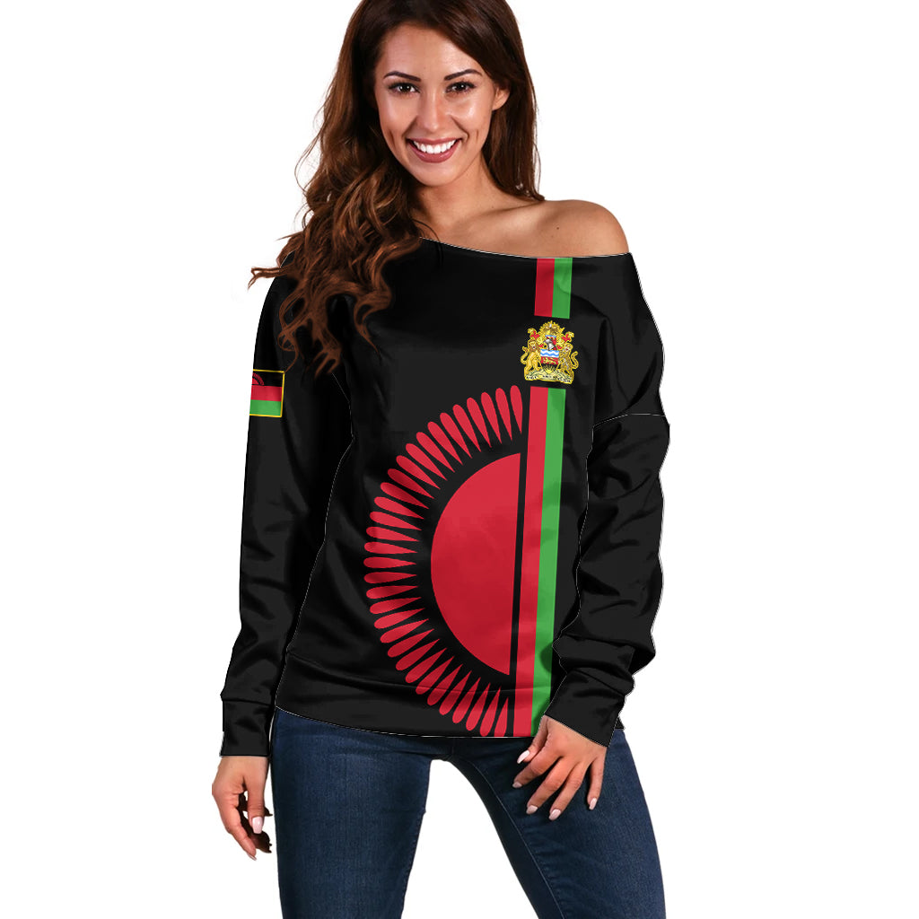 Malawi Off Shoulder Sweater With Coat Of Arms Flag Style - Wonder Print Shop
