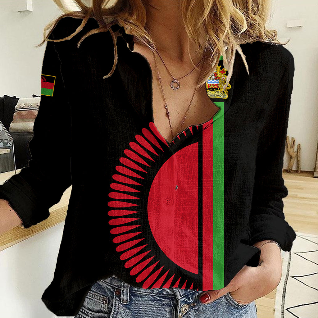 Malawi Women Casual Shirt With Coat Of Arms Flag Style - Wonder Print Shop