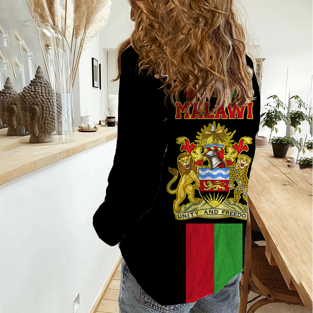 Malawi Women Casual Shirt With Coat Of Arms Flag Style - Wonder Print Shop