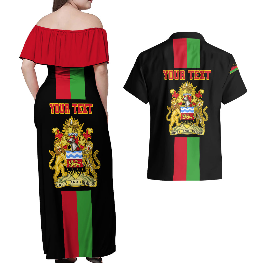 Personalised Malawi Couples Matching Off Shoulder Maxi Dress and Hawaiian Shirt With Coat Of Arms Flag Style - Wonder Print Shop