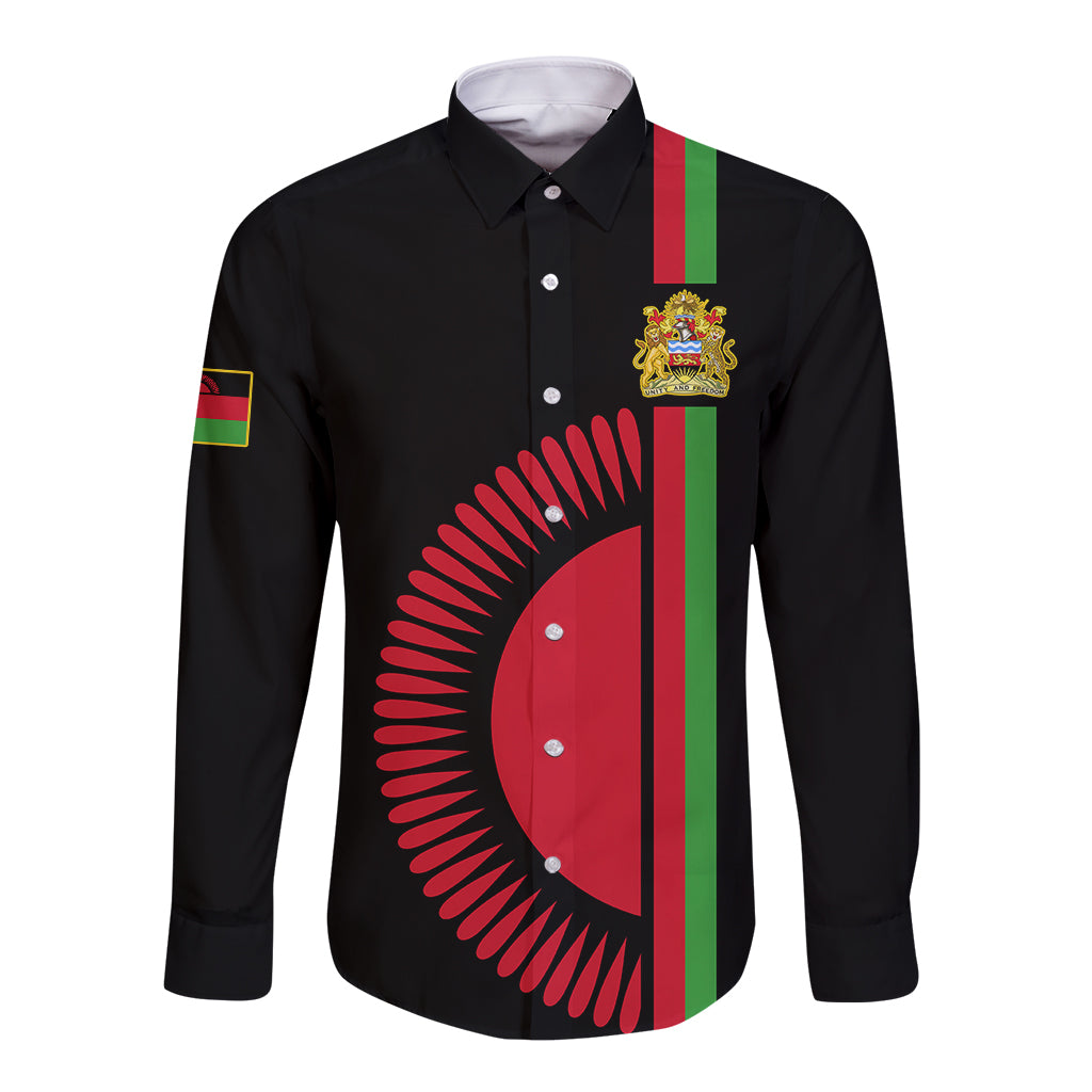 Personalised Malawi Long Sleeve Button Shirt With Coat Of Arms Flag Style - Wonder Print Shop