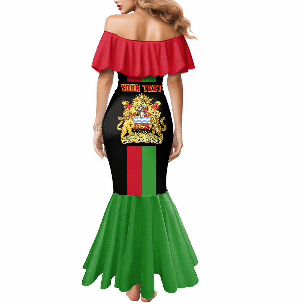 Personalised Malawi Mermaid Dress With Coat Of Arms Flag Style - Wonder Print Shop
